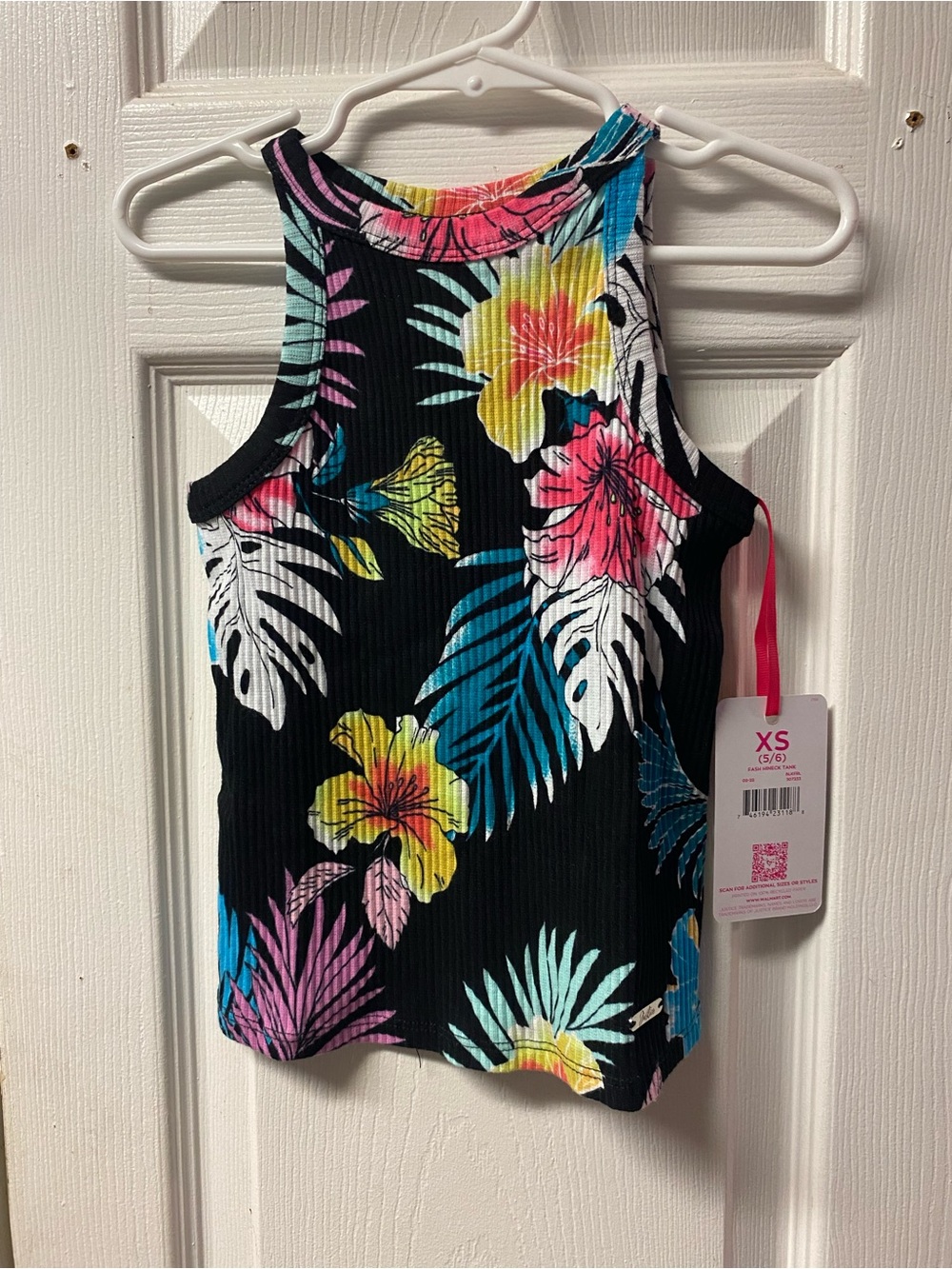 Justice Black Tank Top with Yellow Pink Teal Floral Print size 5/6